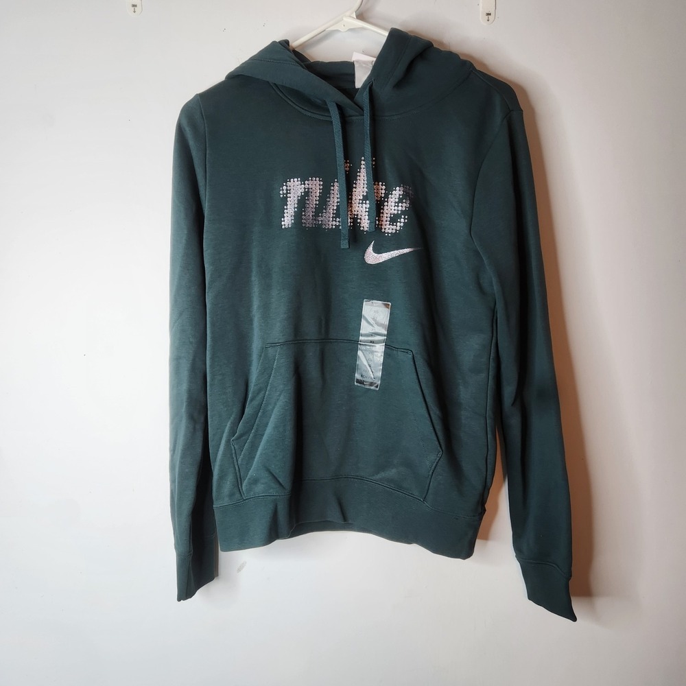 Nike Women's Sportswear Club Fleece Pullover Hoodie, Deep Jungle,โ XS Sparkly